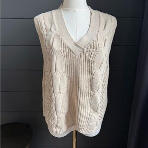 Object Cream V-Neck Cable Knit Sweater Vest Size Large Layering Piece